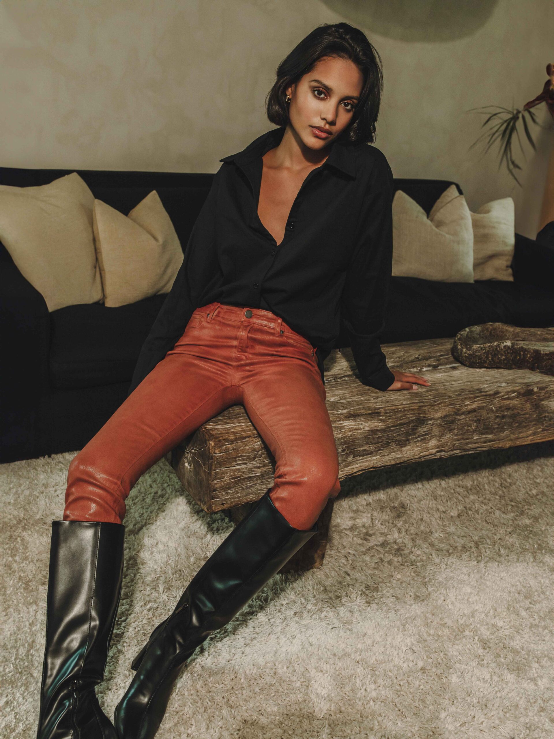 Bowery Skinny in Slick Burnt Red