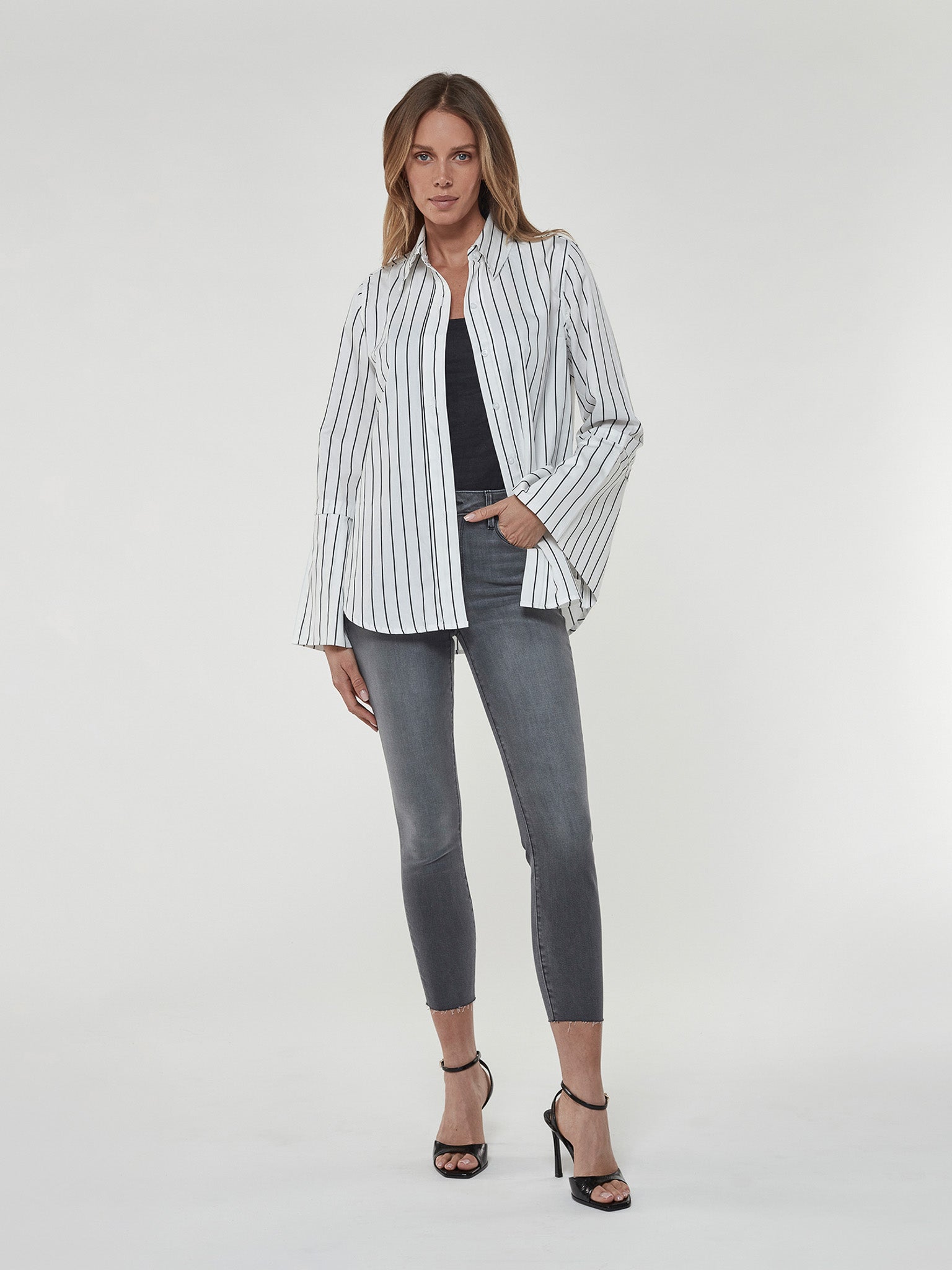 Split Sleeve Blouse in Black and White