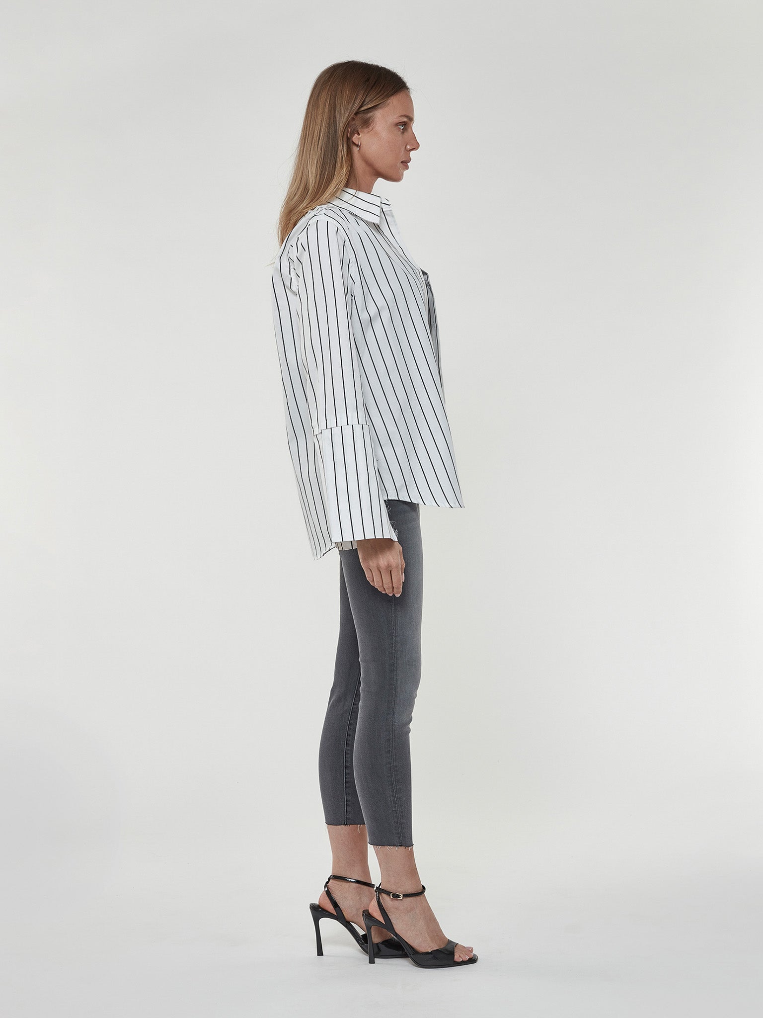 Split Sleeve Blouse in Black and White