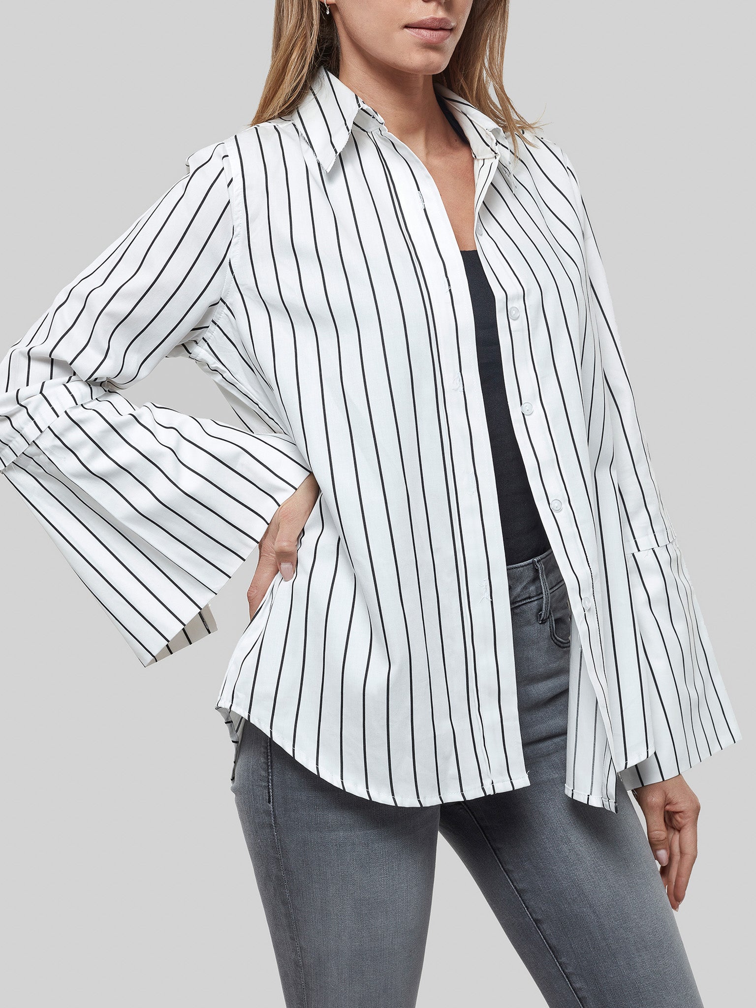 Split Sleeve Blouse in Black and White